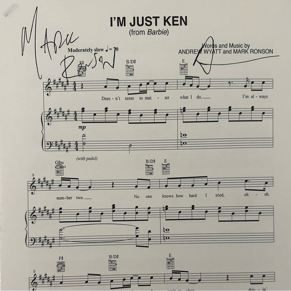 “I’m Just Ken” Signed Sheet Music
